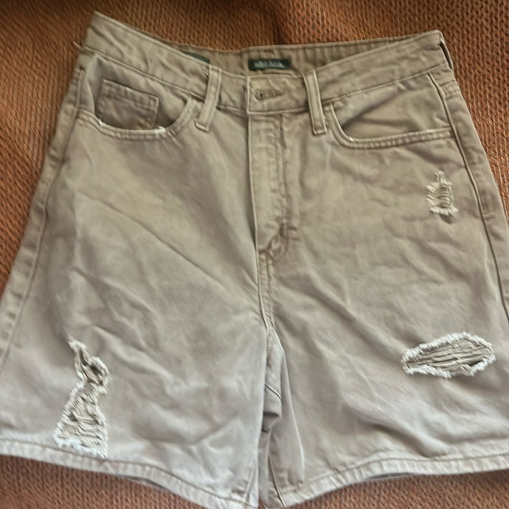 Tan distressed jorts